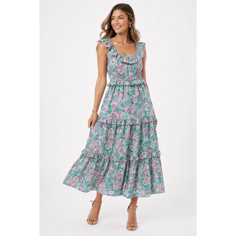 J.Crew Floral Swiss Dot Cotton Maxi Tie Back Dress Size 6 Cottagecore Boho